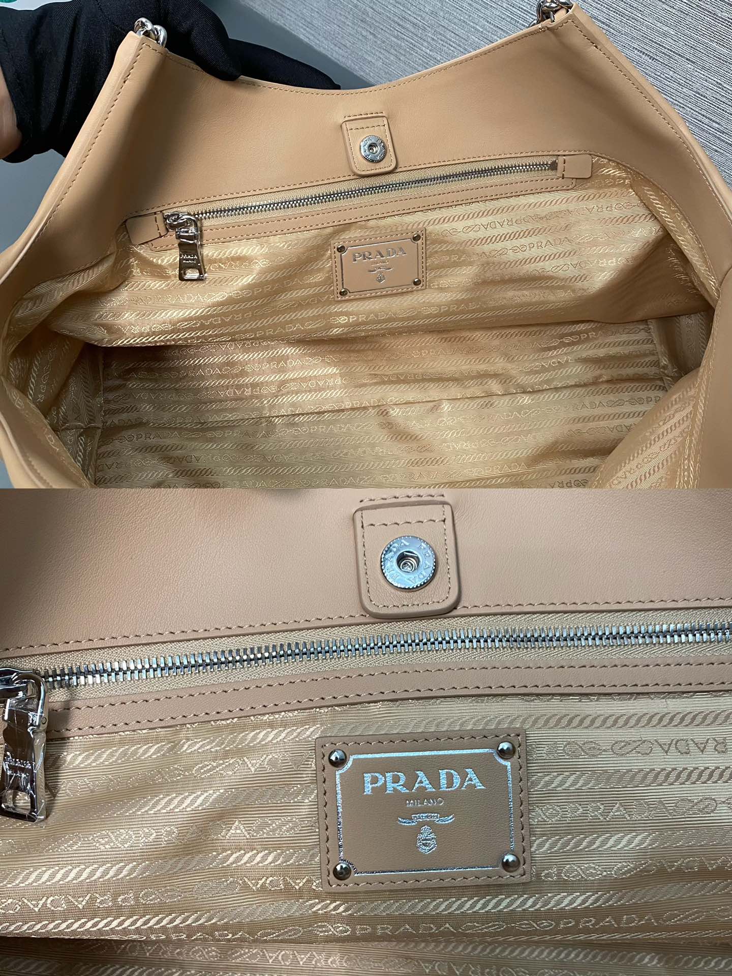 Prada Leather Handbag Tote Bag Shoulder Bag Caramel 1BA638  